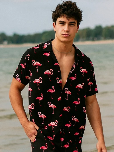 KOLBY FLAMINGO WOVEN SHIRT - NOIR
