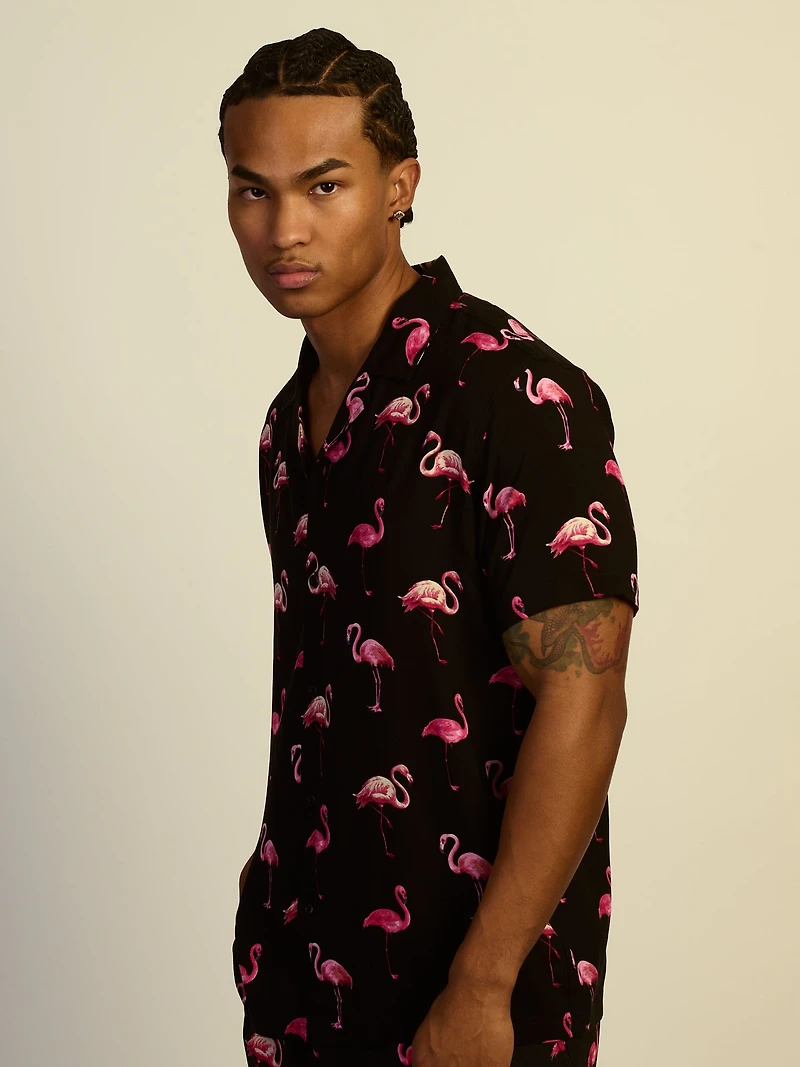 KOLBY FLAMINGO WOVEN SHIRT - NOIR