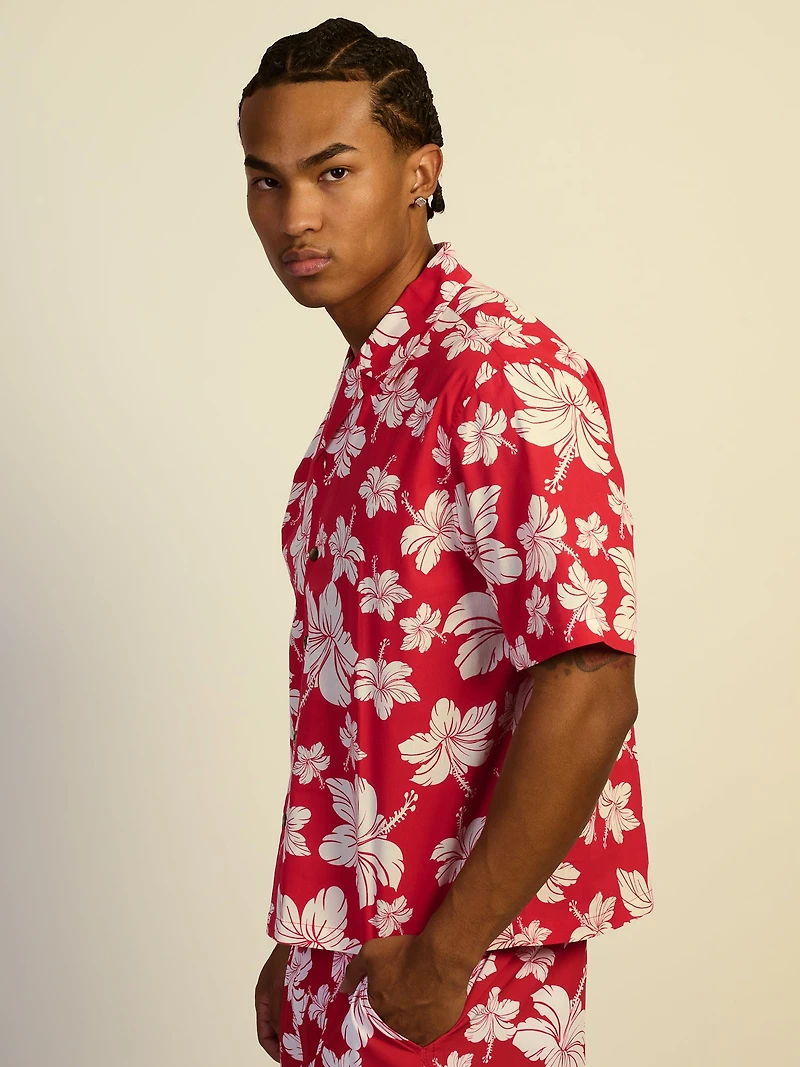 KOLBY HIBISCUS WOVEN SHIRT - RED