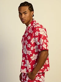 KOLBY HIBISCUS WOVEN SHIRT - RED