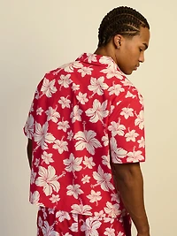 KOLBY HIBISCUS WOVEN SHIRT - RED