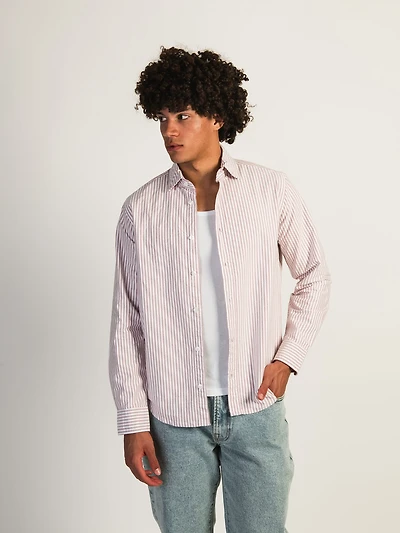 KOLBY STRIPED OXFORD SHIRT - CORAL