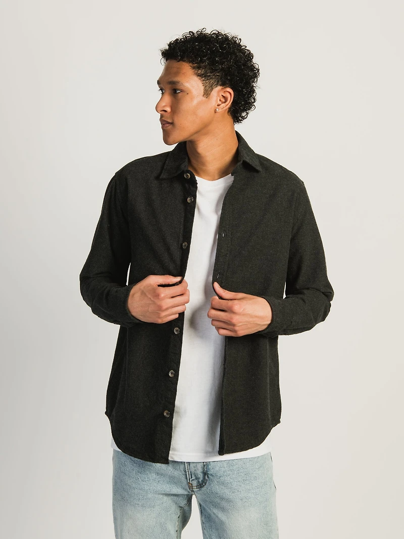 KOLBY EVERYDAY FLANNEL BUTTON UP - DARK GREY CLEARANCE