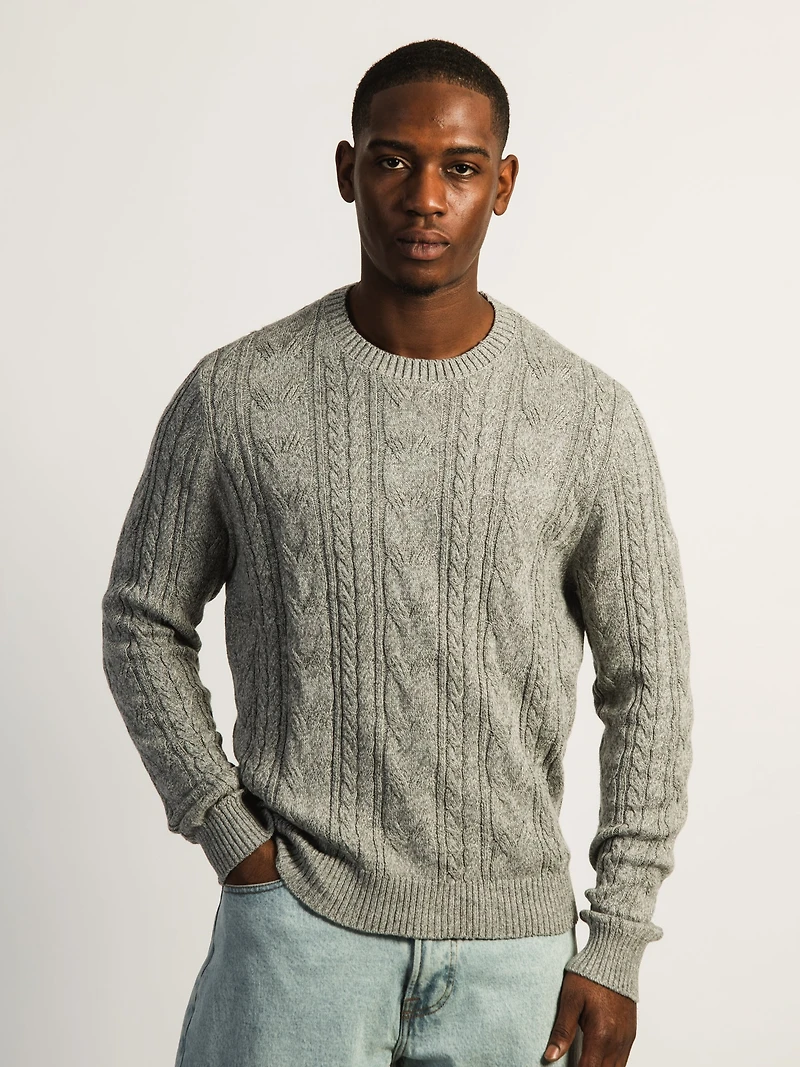 KOLBY CABLE KNIT SWEATER - HEATHER GREY