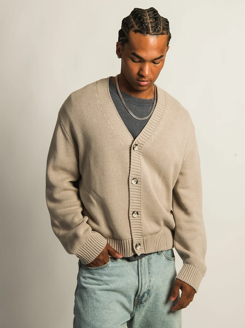 CARDIGAN KOLBY BOXY -PEBBLE