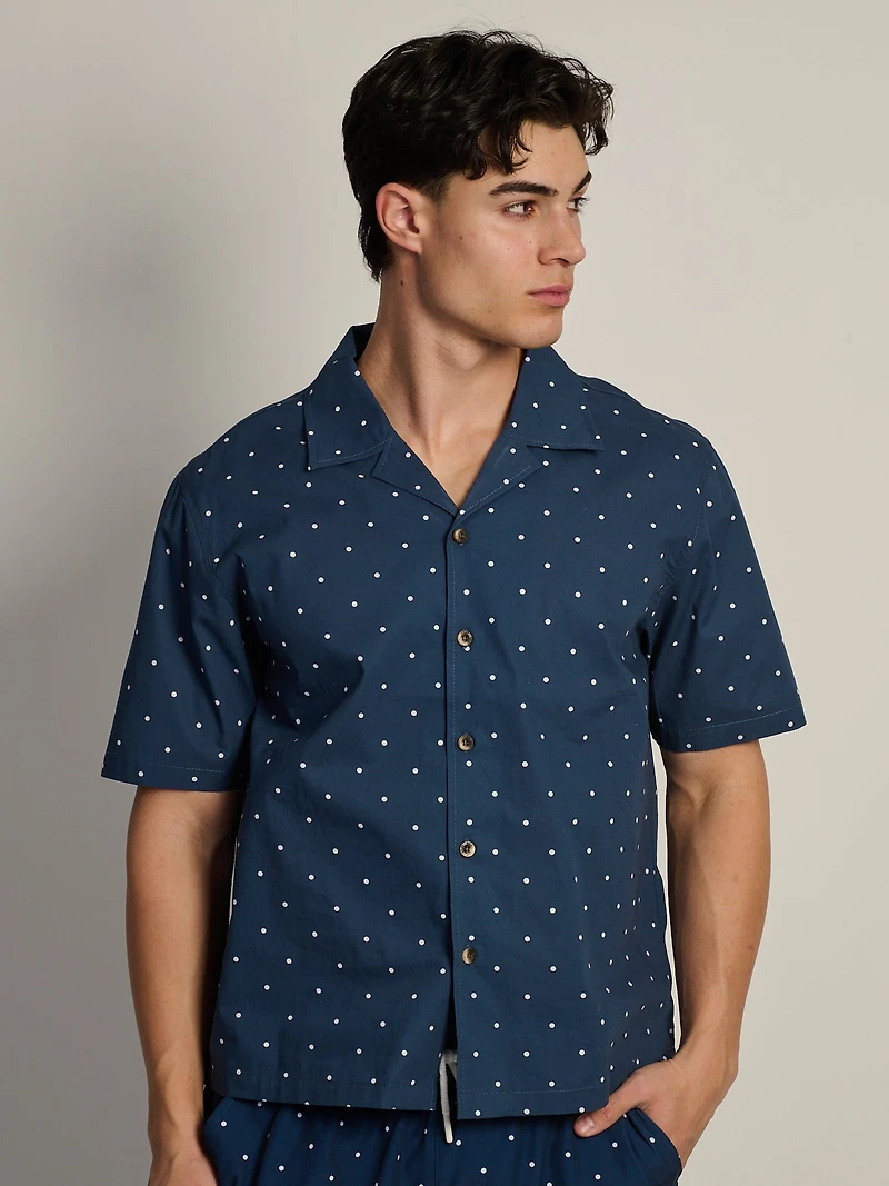 KOLBY DOTS S/C WOVEN SHIRT - NAVY