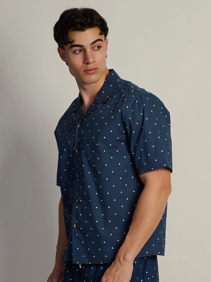 KOLBY DOTS S/C WOVEN SHIRT - NAVY