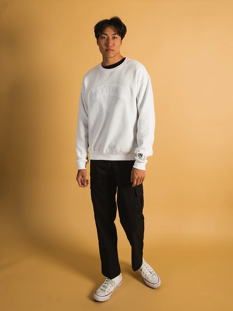 NBA BROOKLYN NETS TONAL EMBROIDERED CREW - CLEARANCE