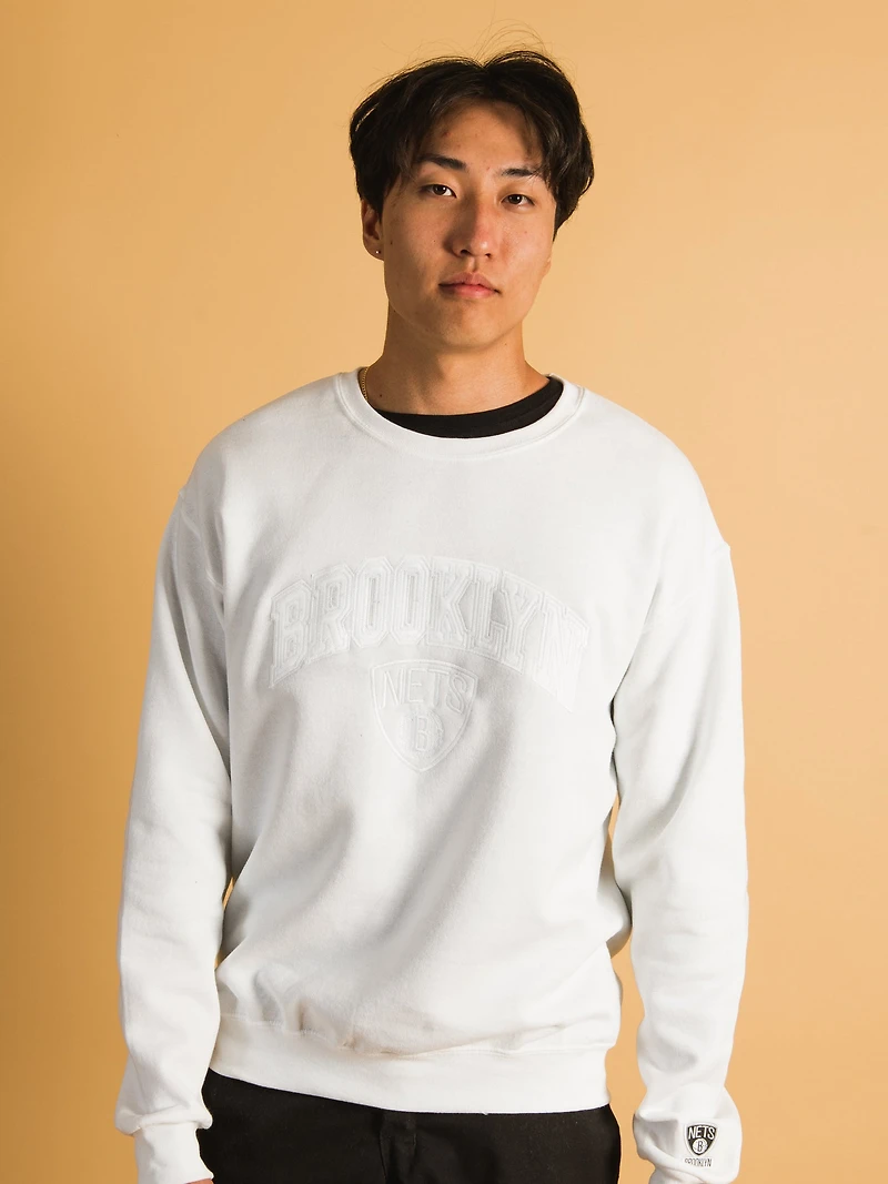NBA BROOKLYN NETS TONAL EMBROIDERED CREW - CLEARANCE