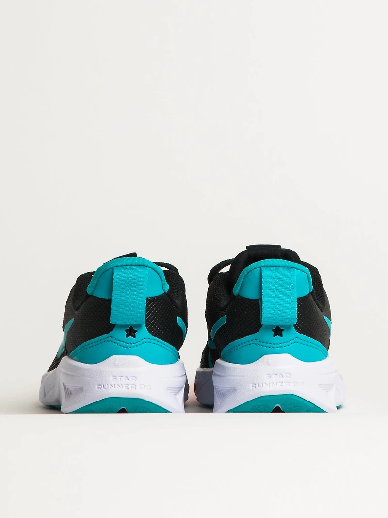 KIDS NIKE STAR RUNNER 4 SHOES - BLACK/BRIGHT CRIMSON/WHITE/DUSTY CACTU