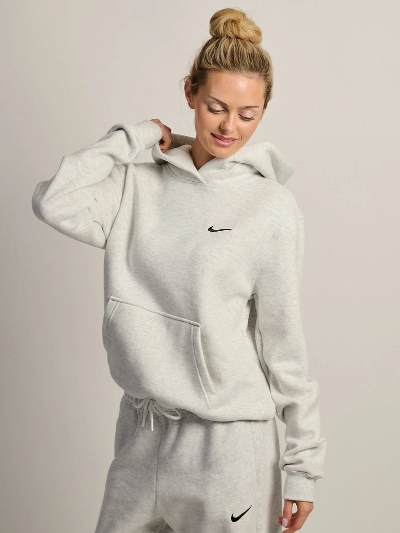 NIKE STUDIO FLEECE PULL OVER HOODIE - HEATHER GREY