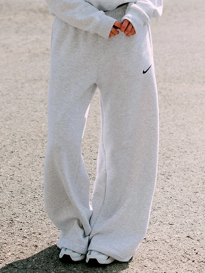NIKE STUDIO FLEECE MID RISE WIDE LEG PANT - HEATHER GREY