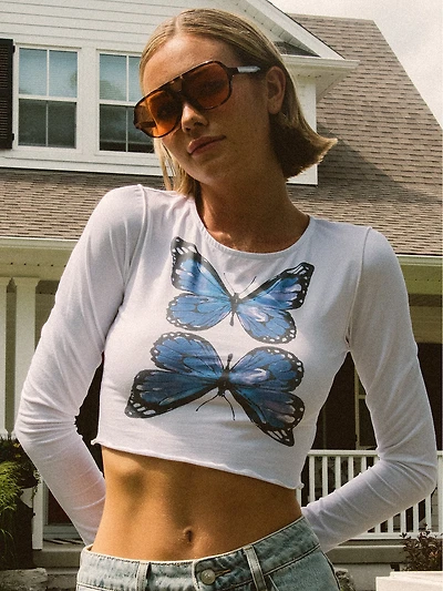 PRINCESS POLLY BUTTERFLY LONG SLEEVE TOP - CLEARANCE