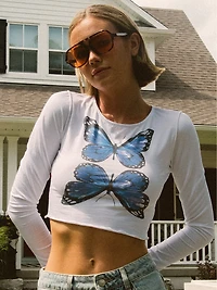 PRINCESS POLLY BUTTERFLY LONG SLEEVE TOP - CLEARANCE