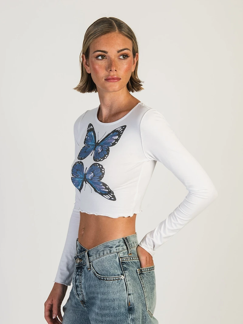 PRINCESS POLLY BUTTERFLY LONG SLEEVE TOP - CLEARANCE