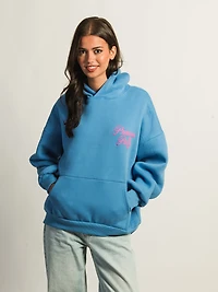 PRINCESS POLLY BRT BLU HOODIE W/ PINK CHEST PRINT