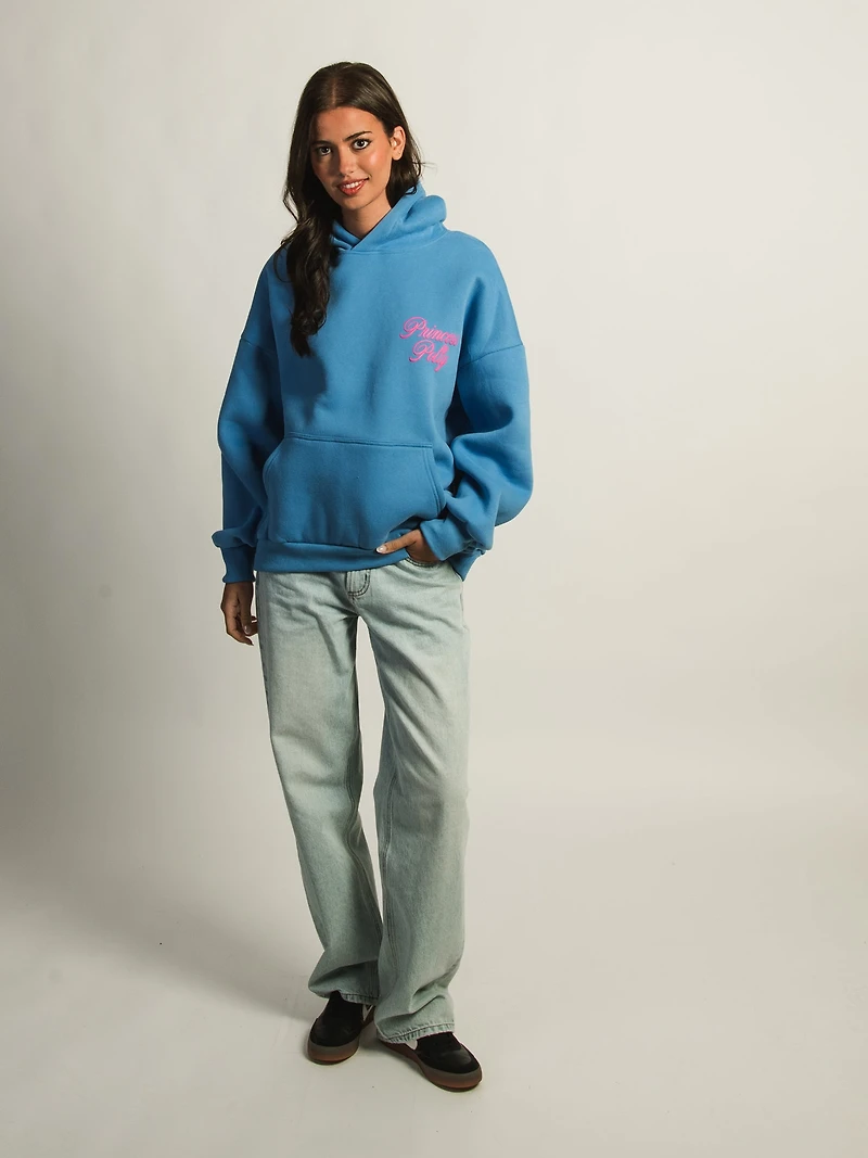 PRINCESS POLLY BRT BLU HOODIE W/ PINK CHEST PRINT
