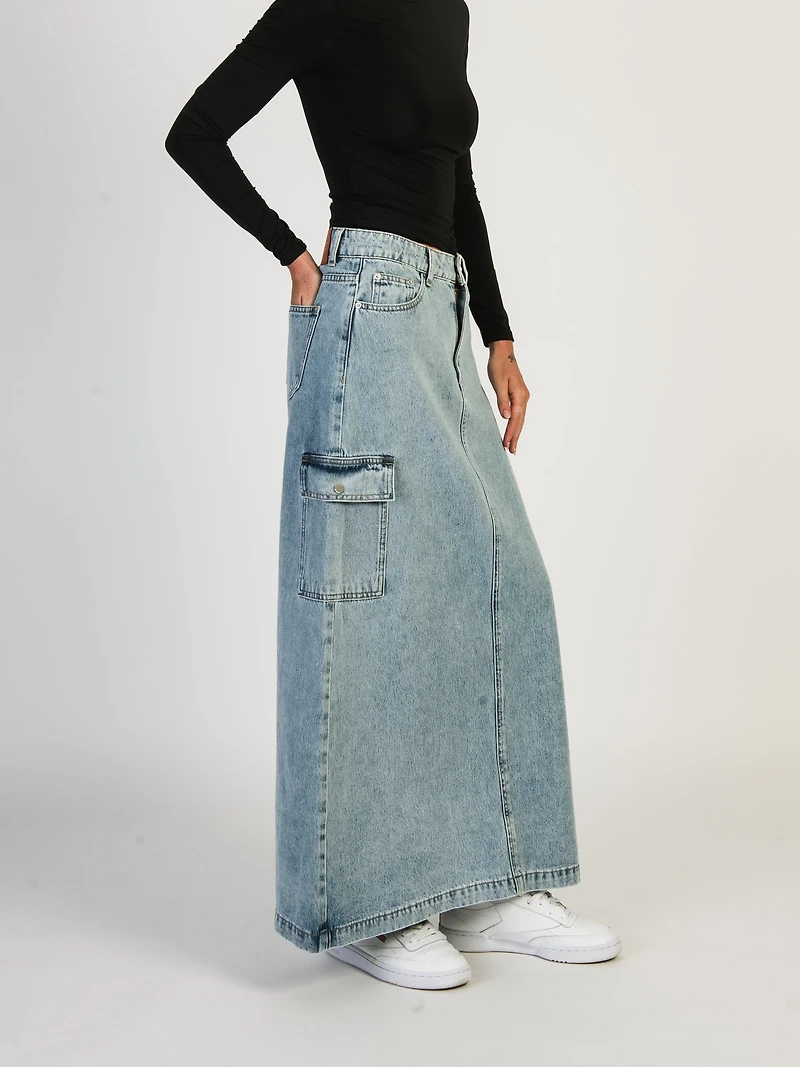 PRINCESS POLLY MCGUANE DENIM MIDI CARGO SKIRT - CLEARANCE