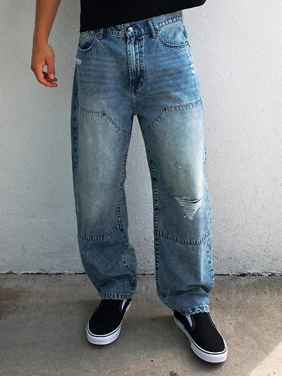 TAINTED BAGGY BARREL CARPENTER JEAN - DISTRESSED BLUE
