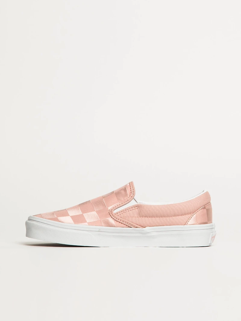 WOMENS VANS CLASSIC SLIP ON SATIN SHOES - PINK CHECKER