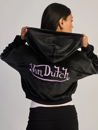 VON DUTCH VD SWEAT À CAPUCHE EN VELOURS ZIPPÉ