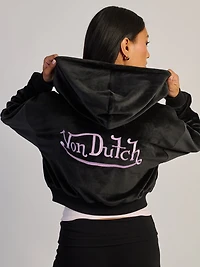 VON DUTCH VD SWEAT À CAPUCHE EN VELOURS ZIPPÉ