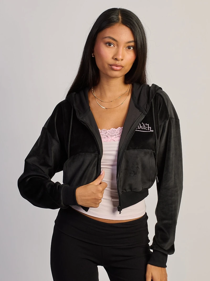 VON DUTCH VD FULL ZIP VELOUR HOODIE