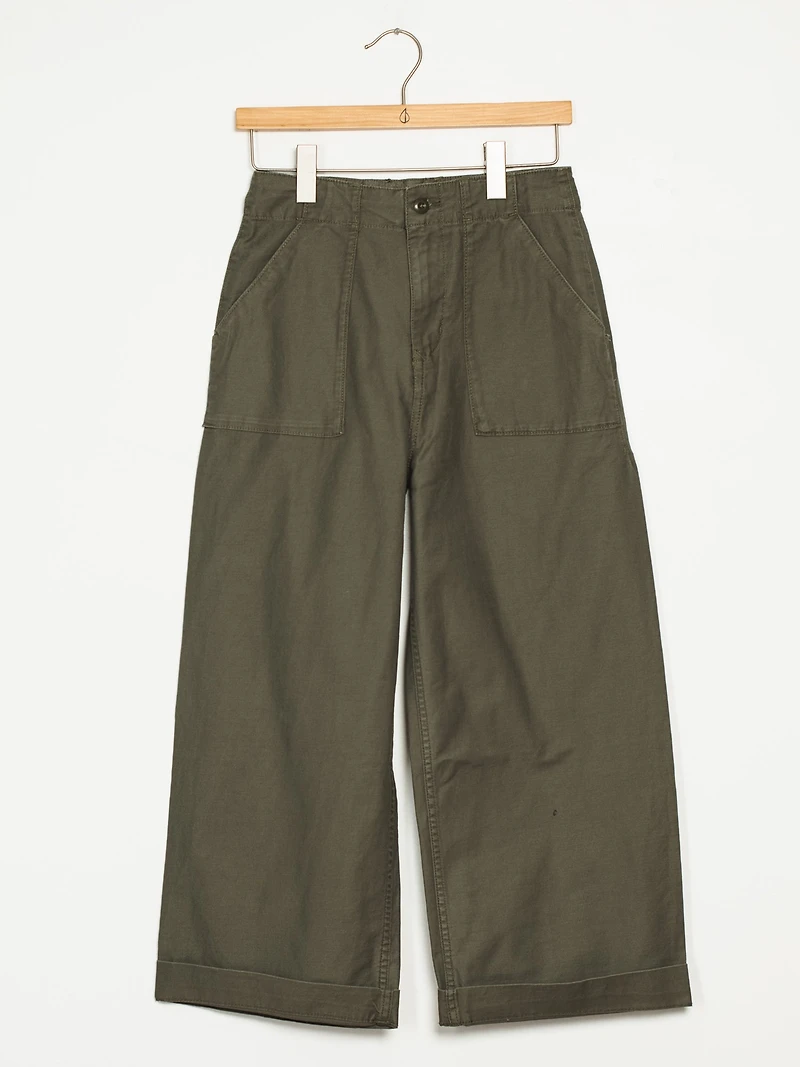 WOMENS ARMY WHALER WIDE LEG - OLIVE CLEARANCE