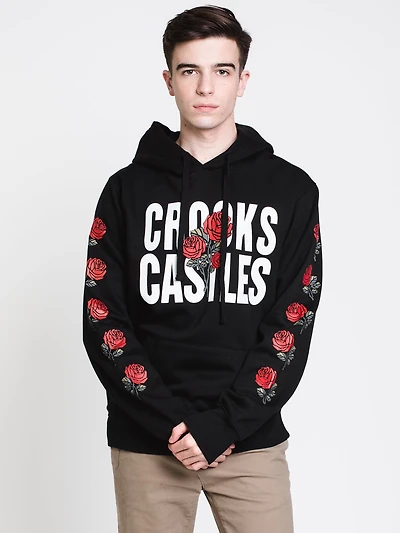 MENS ROSES BLOCK PULLOVER HOODIE - BLACK CLEARANCE