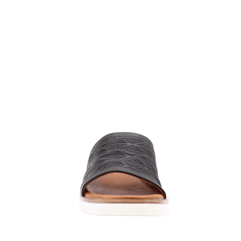 Mule compensée Dana – Cuir Gravé & Confort Absolu