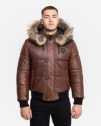Arctic Brown All Leather Winter Jacket With Natural Fur