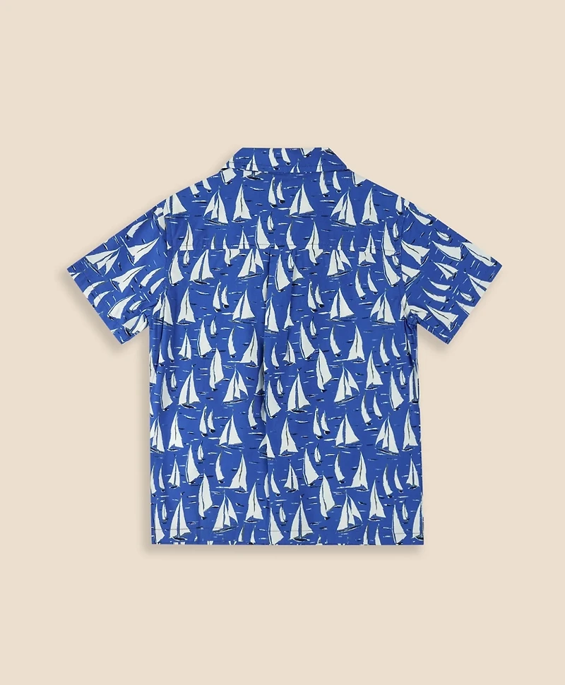 Boys Cotton Blend Sailboat Camp Collar Shirt