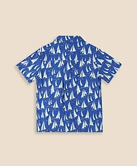 Boys Cotton Blend Sailboat Camp Collar Shirt