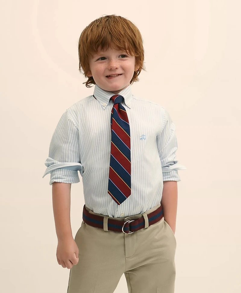 Boys Non-Iron Stretch Cotton Striped Oxford Sport Shirt