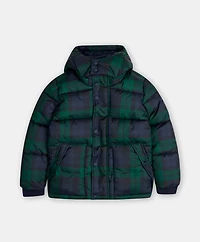 Boys Plaid Puffer Coat with Removable Hood