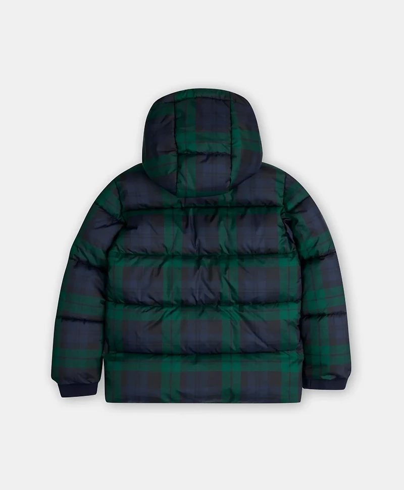 Boys Plaid Puffer Coat with Removable Hood