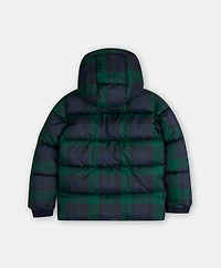 Boys Plaid Puffer Coat with Removable Hood