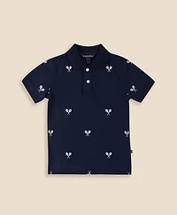 Boys Stretch Cotton Tennis- Racquet- Embroidered Pique Polo Shirt