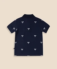 Boys Stretch Cotton Tennis- Racquet- Embroidered Pique Polo Shirt