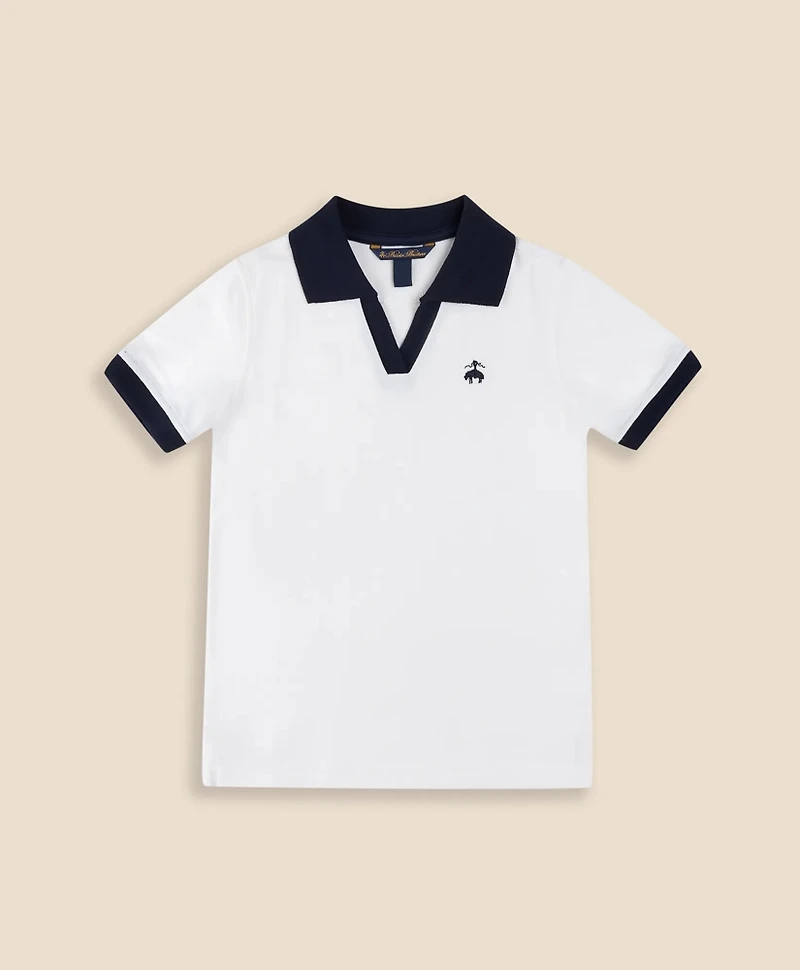 Boys Stretch Cotton Contrast Johnny Collar Pique Polo Shirt