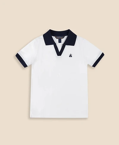 Boys Stretch Cotton Contrast Johnny Collar Pique Polo Shirt