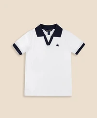 Boys Stretch Cotton Contrast Johnny Collar Pique Polo Shirt