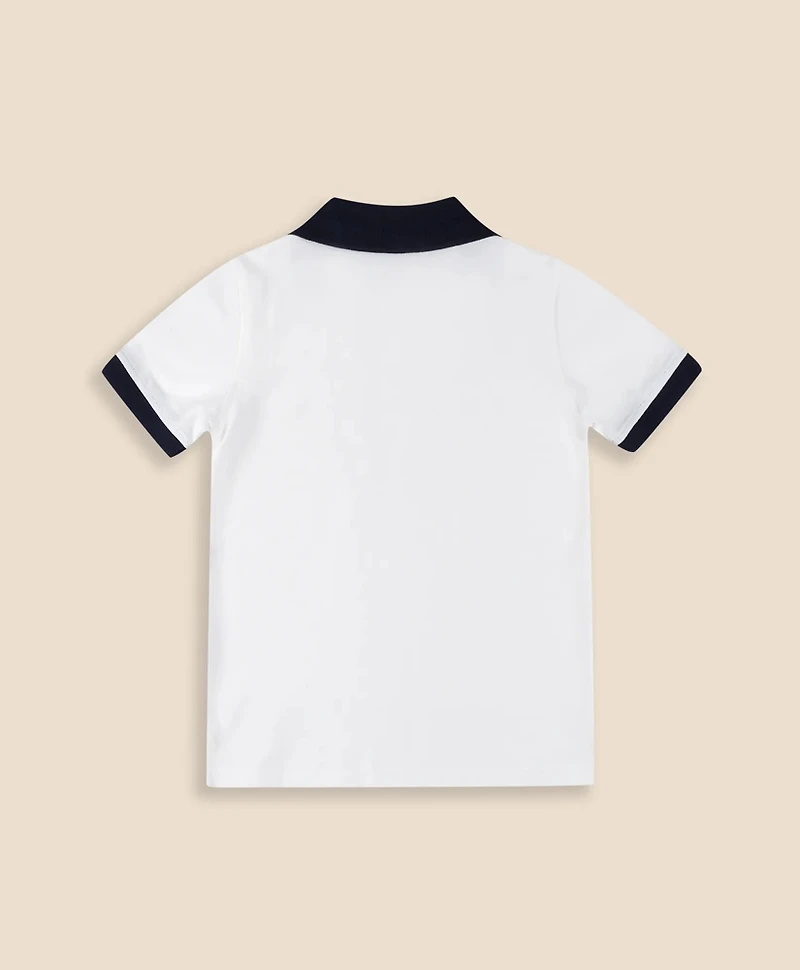 Boys Stretch Cotton Contrast Johnny Collar Pique Polo Shirt