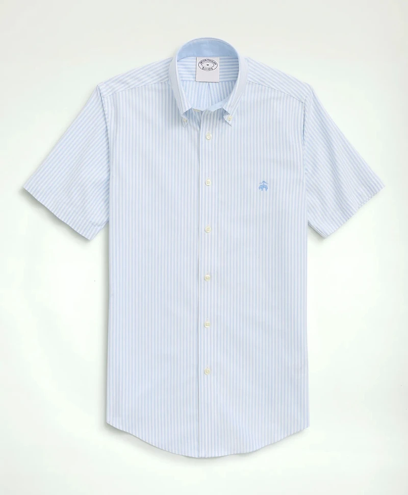 Stretch Non-Iron Oxford Button-Down Collar, Bengal Stripe Short- Sleeve Sport Shirt
