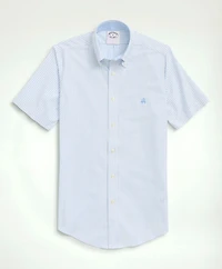 Stretch Non-Iron Oxford Button-Down Collar, Bengal Stripe Short- Sleeve Sport Shirt