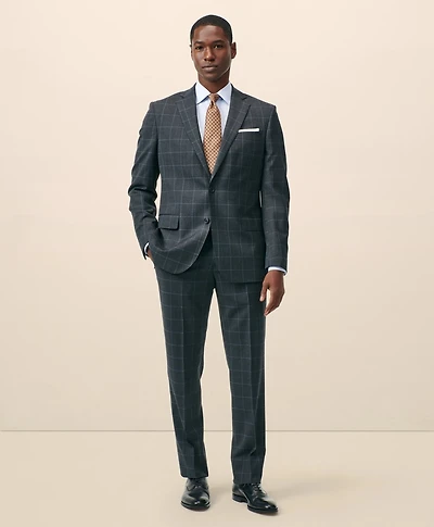 Classic-Fit Stretch Wool Blend Windowpane Suit Pants