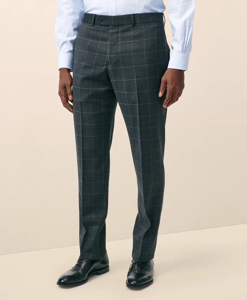 Classic-Fit Stretch Wool Blend Windowpane Suit Pants