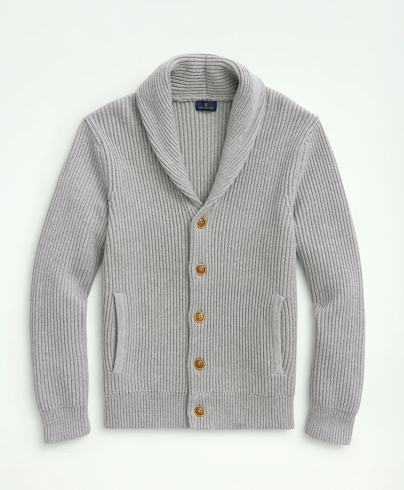 Ribbed Cotton Shawl Collar Cardigan