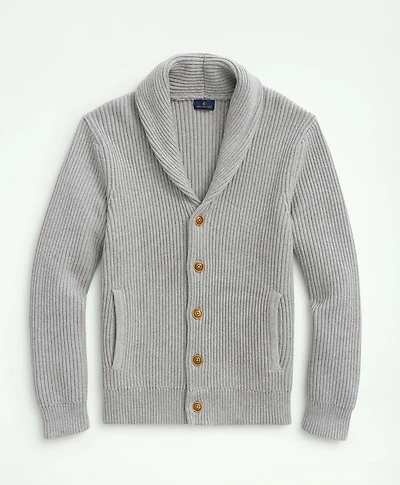 Ribbed Cotton Shawl Collar Cardigan