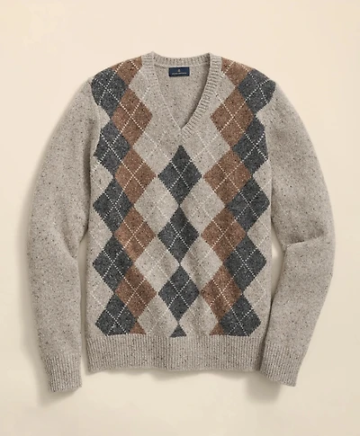 Wool Blend V-Neck Argyle Sweater